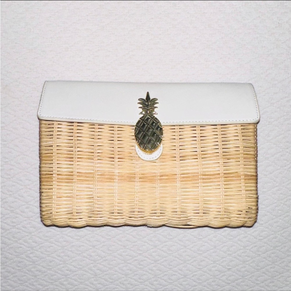Talbots Pineapple Rattan & Leather Gold Chain Strap Handbag Clutch